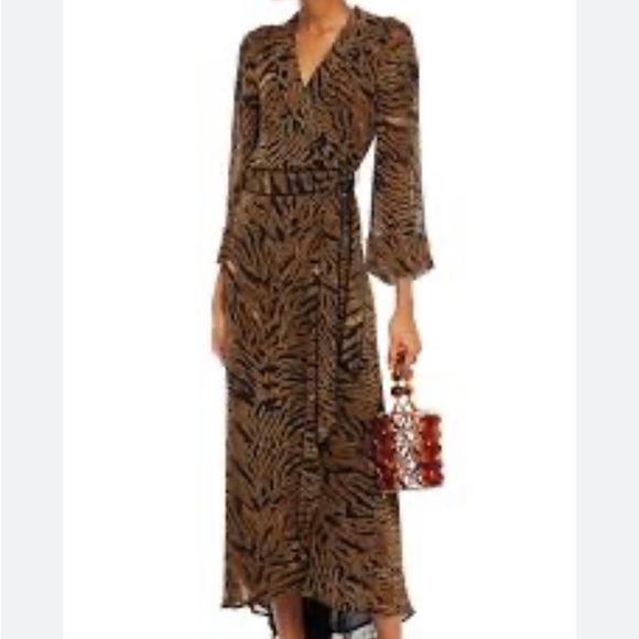 GANNI Tiger Animal Print Maxi Wrap Dress Size 40 US 8 - Picture 13 of 14